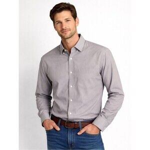 Perry Ellis Portfolio Men’s Gray Striped Dress Shirt Size Large 16.5 34/35 EUC